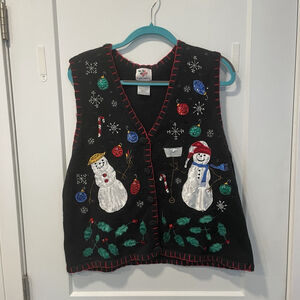 Vintage Nutcracker Cotton/Raime Christmas Sweater Vest Women XL Embroidered